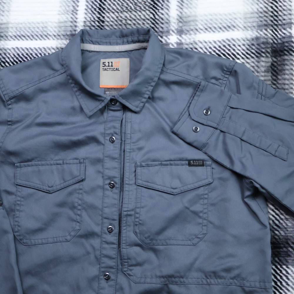 5.11 Tactical Mens Medium Blue Grey Tencel Long Sleeve Button Down Shirt L2